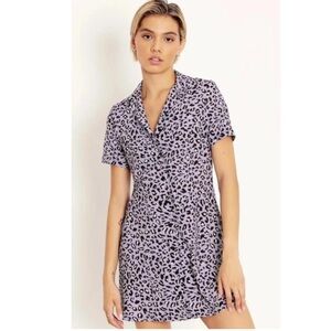 BlackMilk Leopard Cheetah Print Shirt Dress Button Down Purple Size sz Medium M